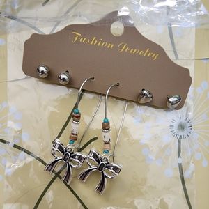 New three pairs earrings Ribbon heart ball